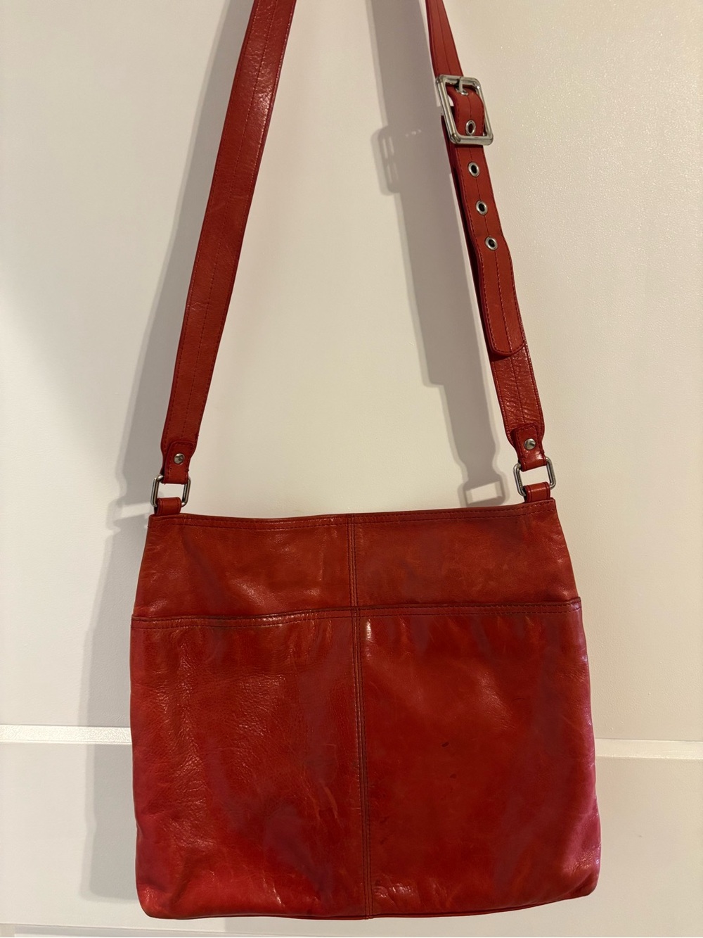 HOBO Cambel Red Leather Large Crossbody Bag with Adjustable Strap